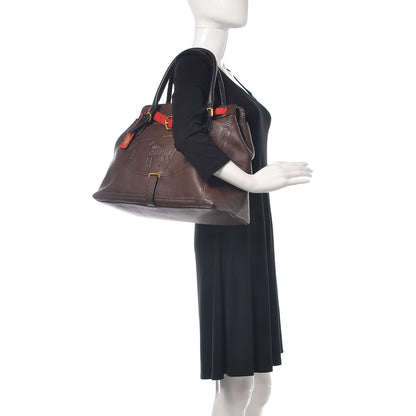 Fendi Calfskin Romano Selleria Large Villa Borghese Tote Marrone Black Fuoco 2 of 16