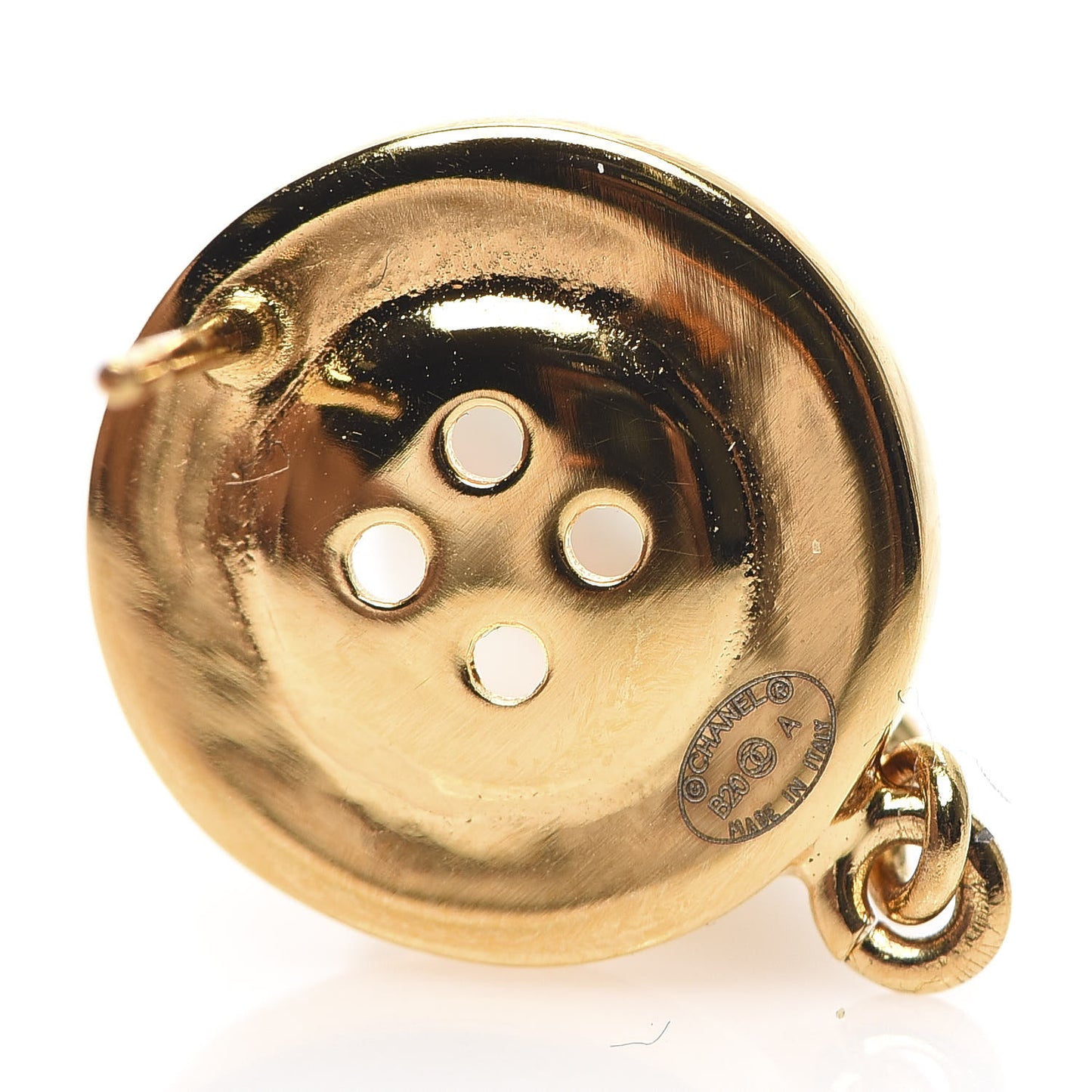 Metal Pearl Paris Button Drop Earrings Gold