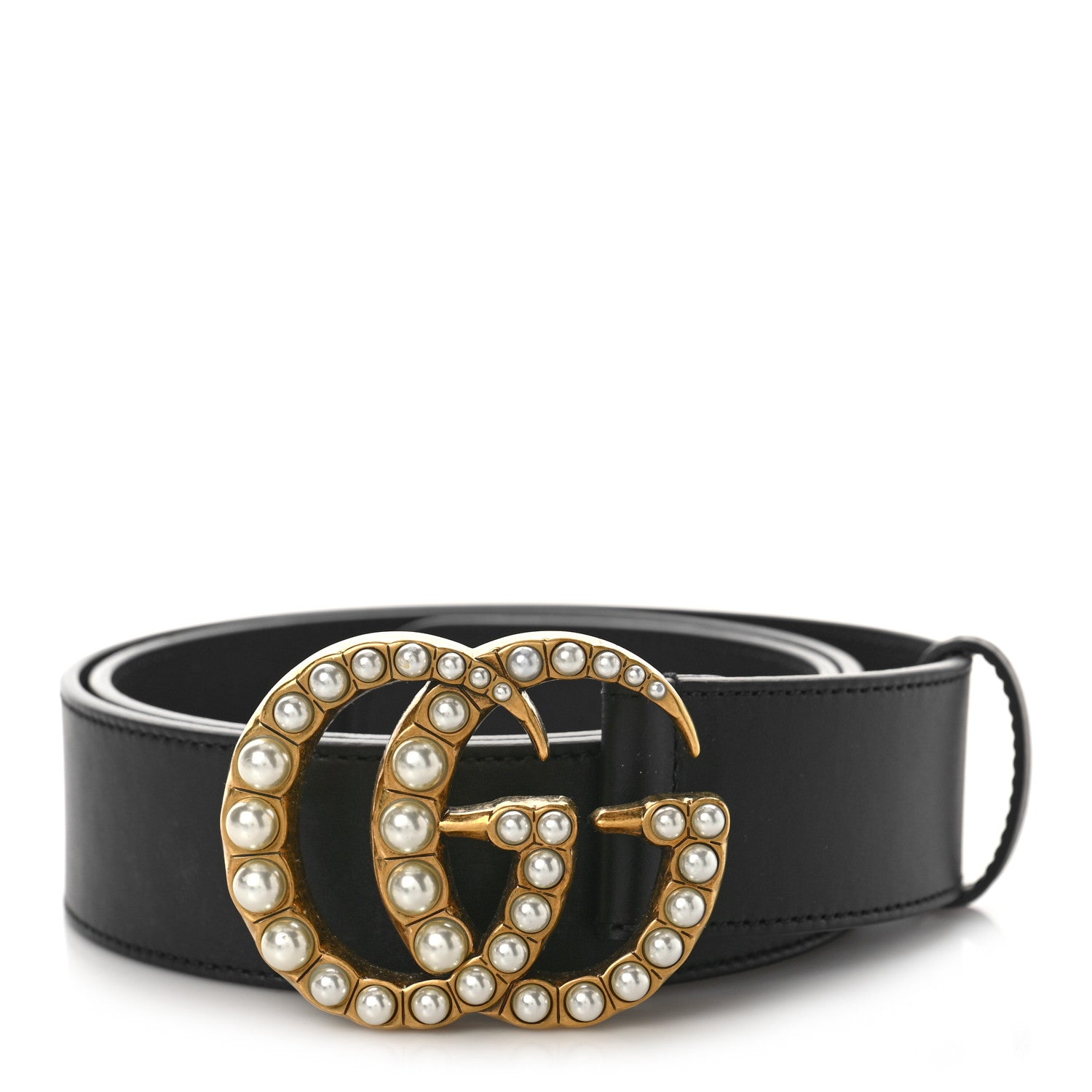 Gucci Moon Calfskin Pearl Double G 40mm Belt 90 36 Black Cream 1 of 5