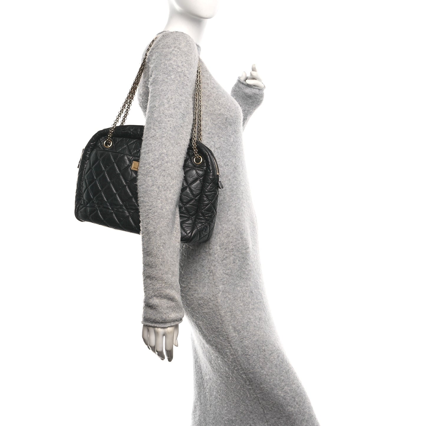 Aged Calfskin Quilted Large Reissue Camera Case Black
