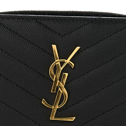 Saint Laurent Grain De Poudre Matelasse Chevron Monogram Compact Zip Around Wallet Black 10 of 10
