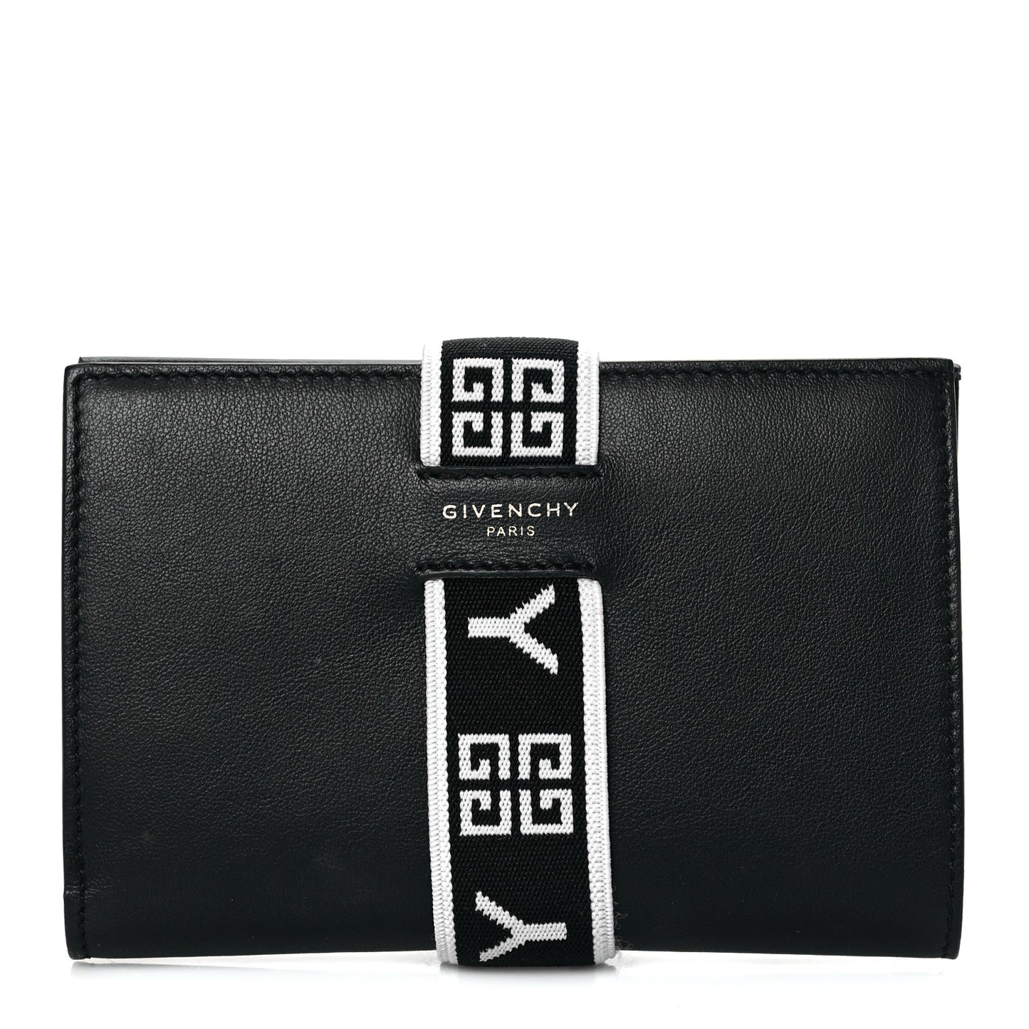 Calfskin Elastic Panel Card Case Black