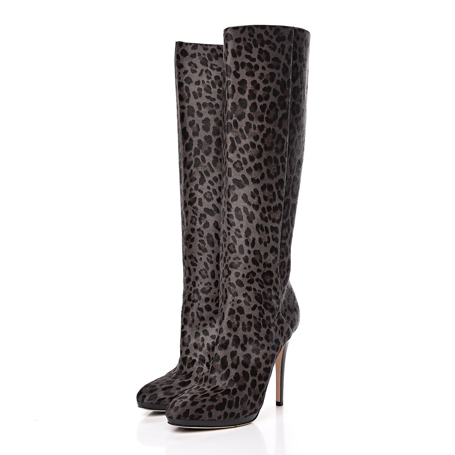 Jimmy Choo Pony Hair Leopard Print Gecco Knee High Boots 40 Smoke Black 3 of 10