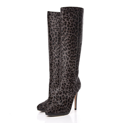Jimmy Choo Pony Hair Leopard Print Gecco Knee High Boots 40 Smoke Black 3 of 10