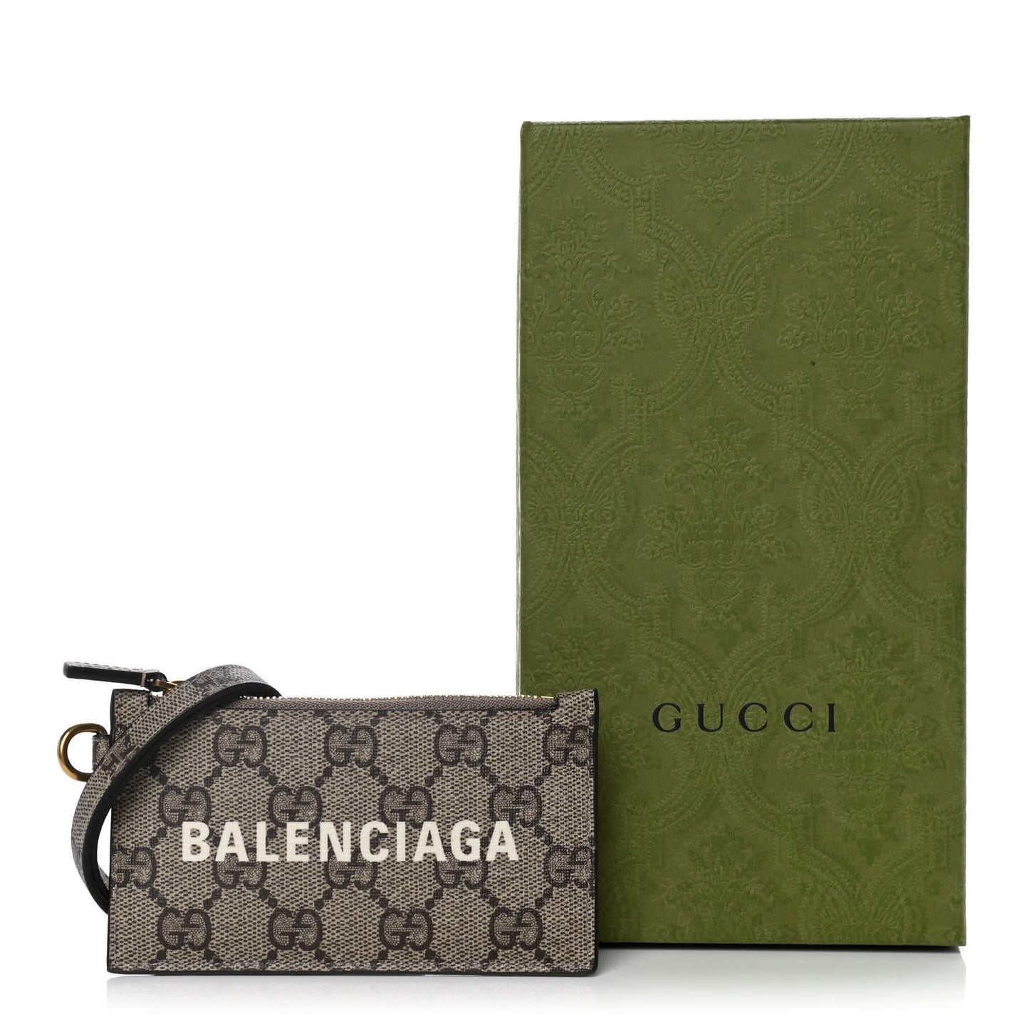 X BALENCIAGA GG Supreme Monogram Logo Card Case With Strap Beige Ebony