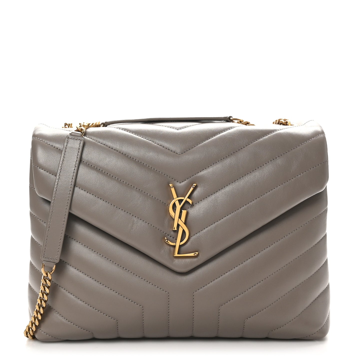 Calfskin Y Quilted Monogram Medium Loulou Chain Satchel Greyish Brown