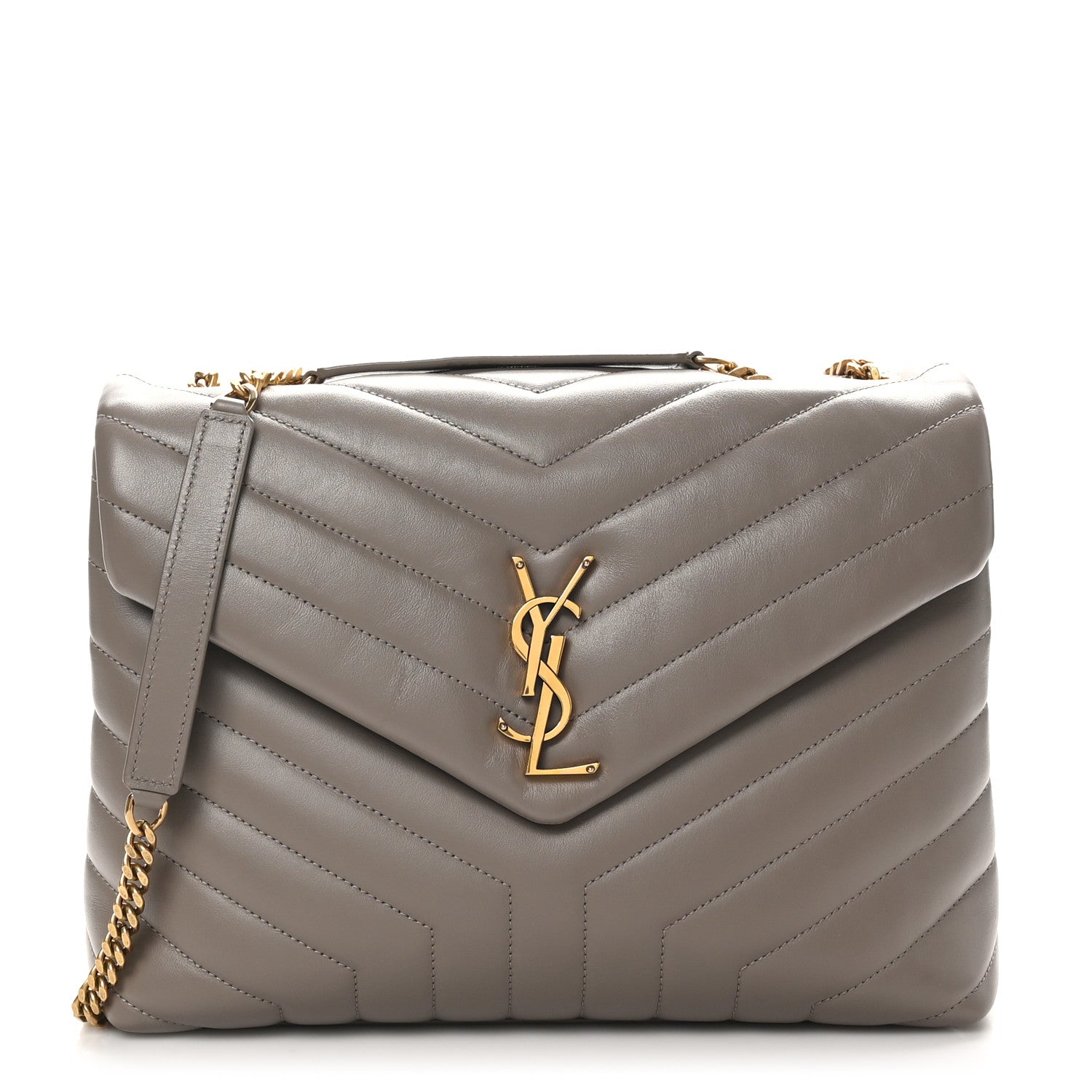 Saint Laurent Calfskin Y Quilted Monogram Medium Loulou Chain Satchel Greyish Brown 1 of 10