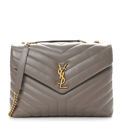 Saint Laurent Calfskin Y Quilted Monogram Medium Loulou Chain Satchel Greyish Brown 1 of 10