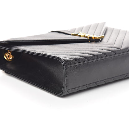Saint Laurent Grain De Poudre Matelasse Chevron Large Monogram Satchel Black 7 of 8