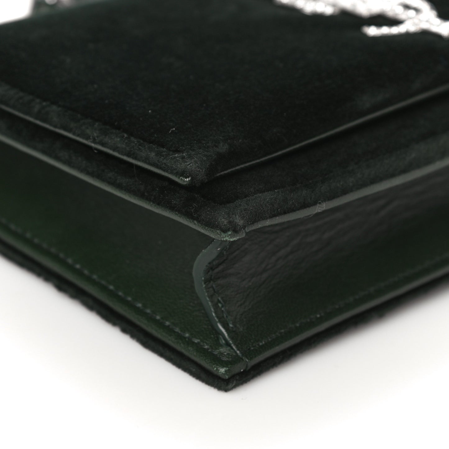 Velvet Crystal Monogram Tassel Chain Wallet Green