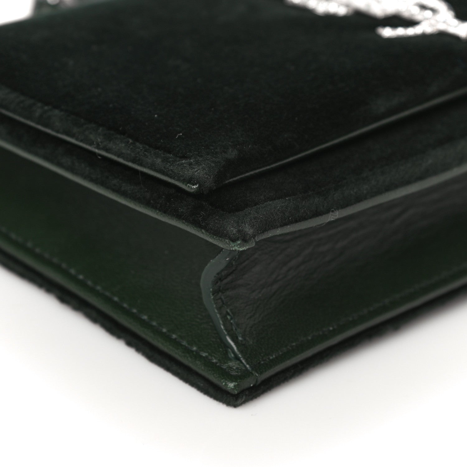 Saint Laurent Velvet Crystal Monogram Tassel Chain Wallet Green 6 of 13
