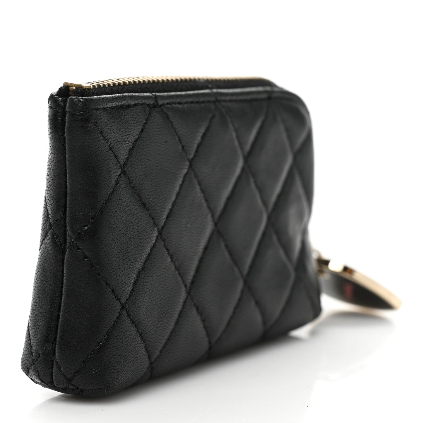 Lambskin Quilted Valentine Key Holder Case Black