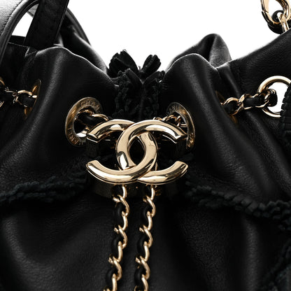 Chanel Lambskin Quilted Fringe CC Chain Bucket Drawstring Bag Black 8 of 11