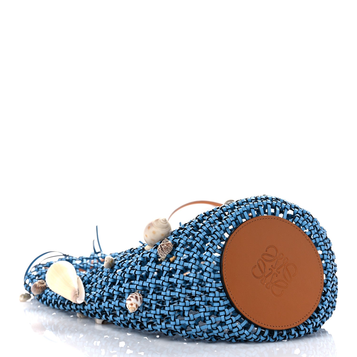 Loewe Calfskin Knotted Mesh Paula's Ibiza Seashell Bucket Bag Soft Blue 4 of 9