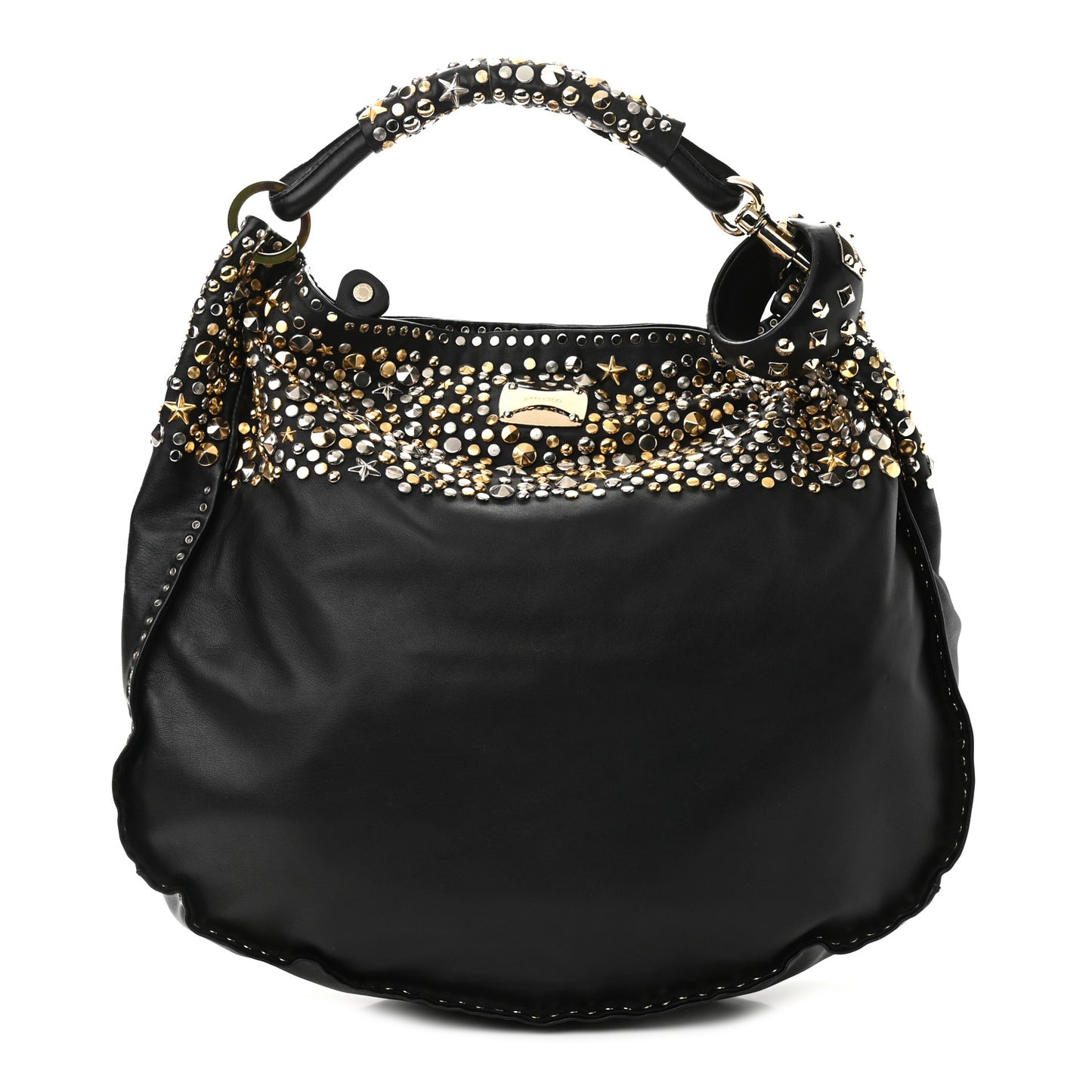 Smooth Calfskin Star Studded Hobo Bag Black
