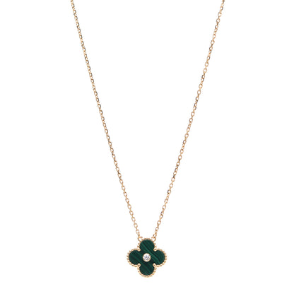 Van Cleef & Arpels 18K Yellow Gold Diamond Malachite Vintage Alhambra Pendant Necklace 1 of 6