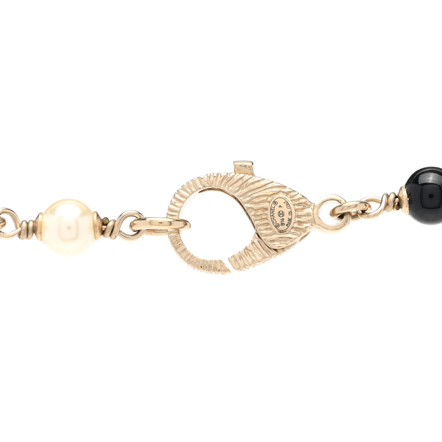 Pearl Beaded Crystal CC Long Necklace Black Silver