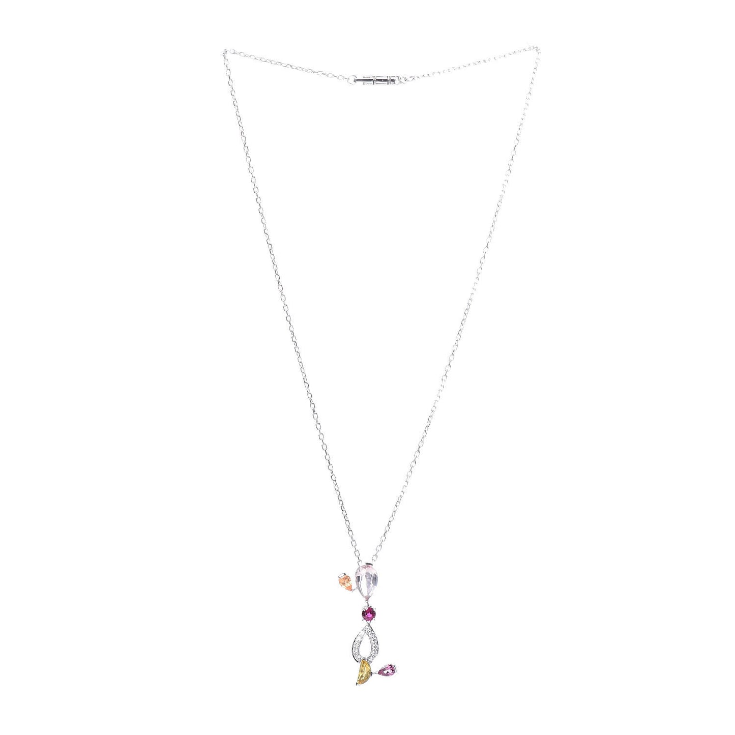 18K White Gold Diamond Rose Quartz Spessartine Garnet Citrine Pink Tourmaline Sorbet Pendant Necklace