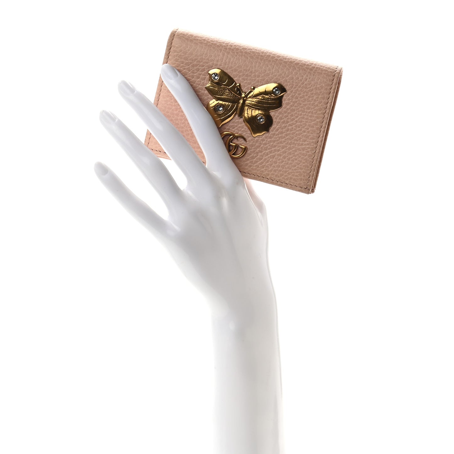 Pebbled Calfskin Butterfly Card Case Perfect Pink