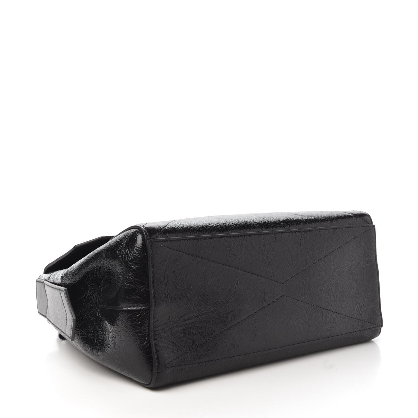 Creased Patent Calfskin Medium ID Flap Black