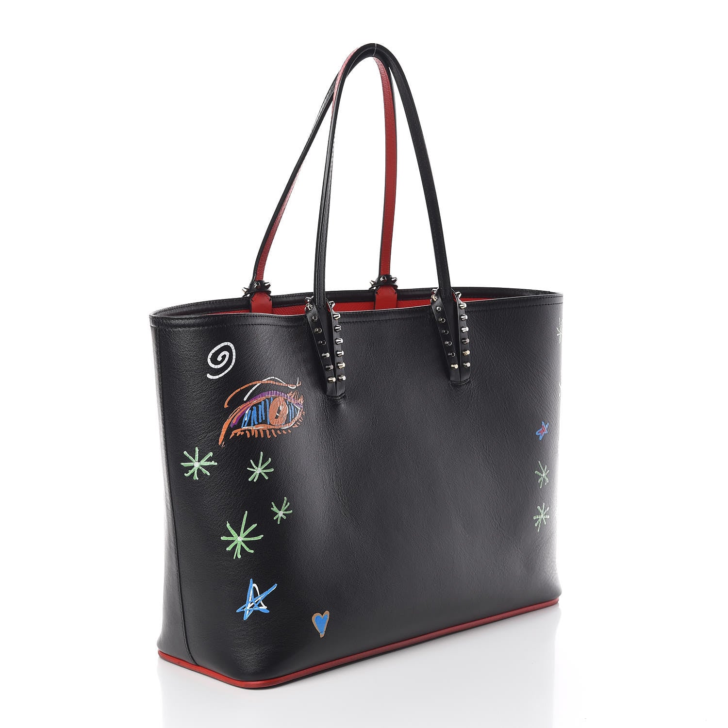 Christian Louboutin Calfskin Loubitag Spikes East West Cabata Tote Black 3 of 9