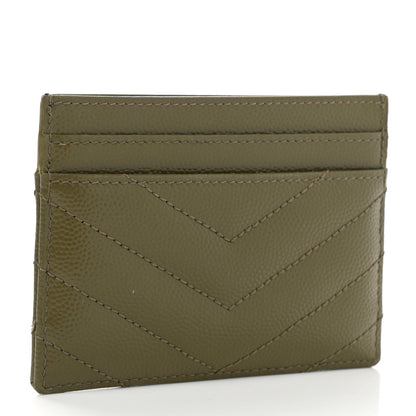 Saint Laurent Grain De Poudre Matelasse Chevron Monogram Credit Card Case Vert Kaki 3 of 7