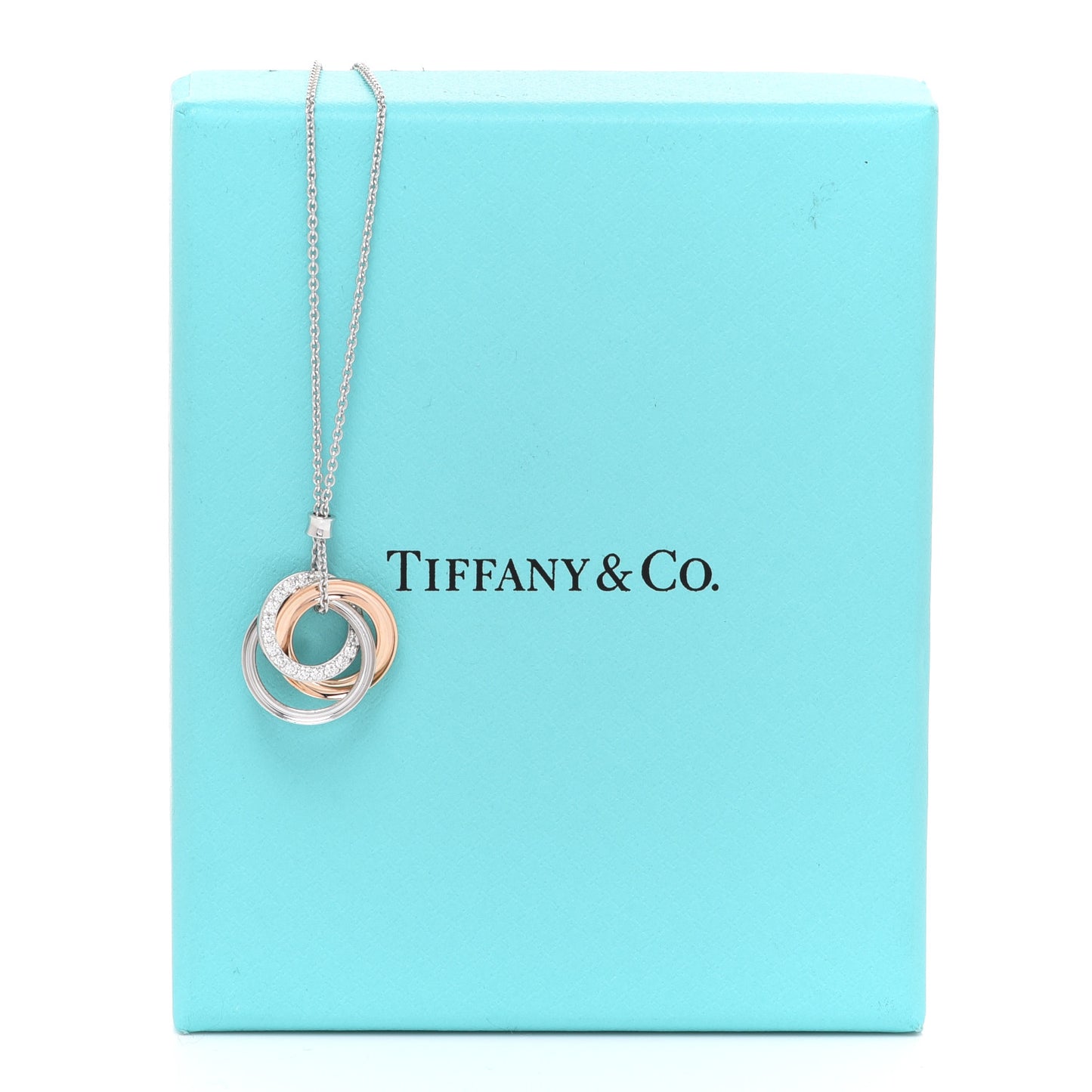 18K White Rose Gold Diamond 1837 Triple Interlocking Circles Pendant Necklace
