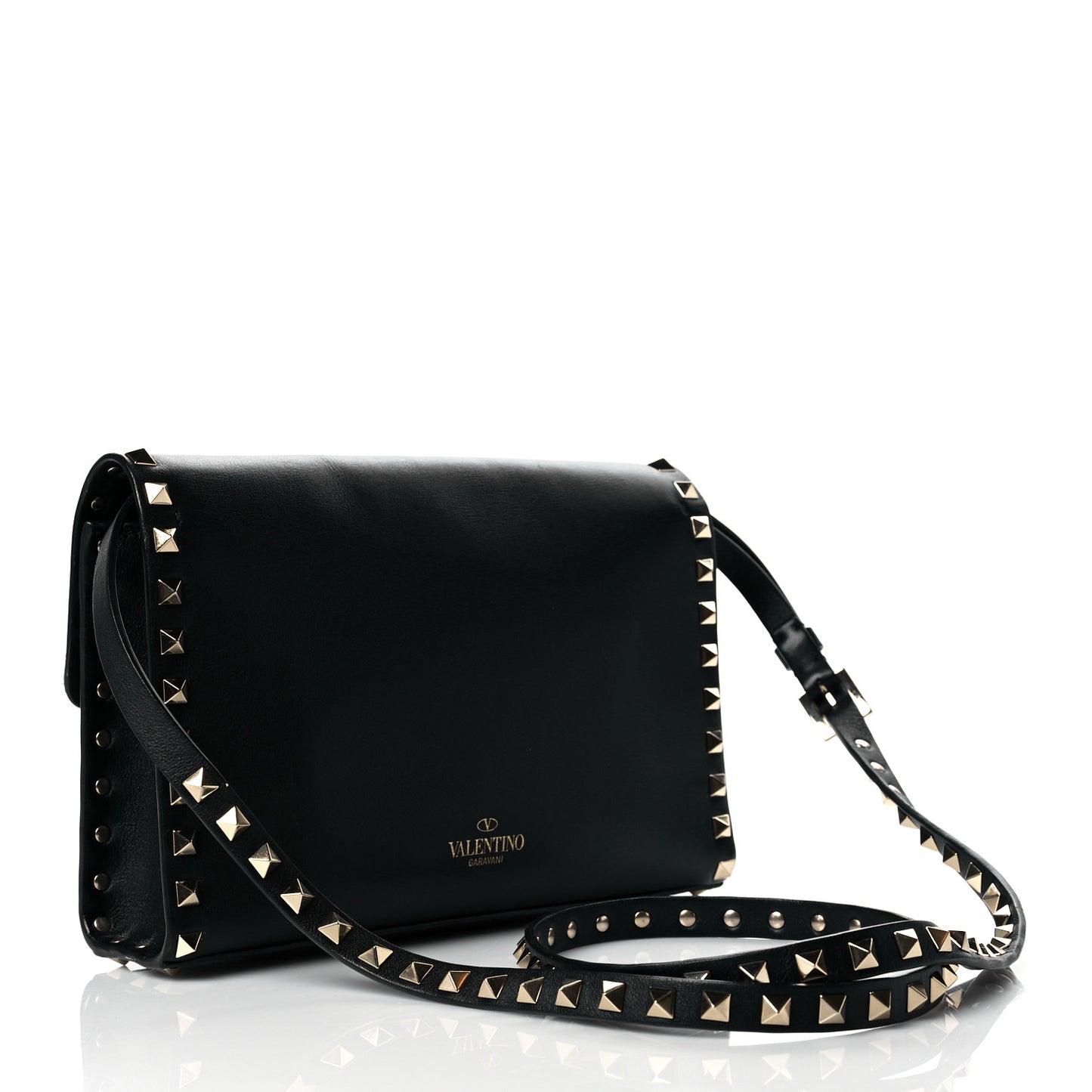 Vitello Medium Rockstud Flip Lock Crossbody Bag Black
