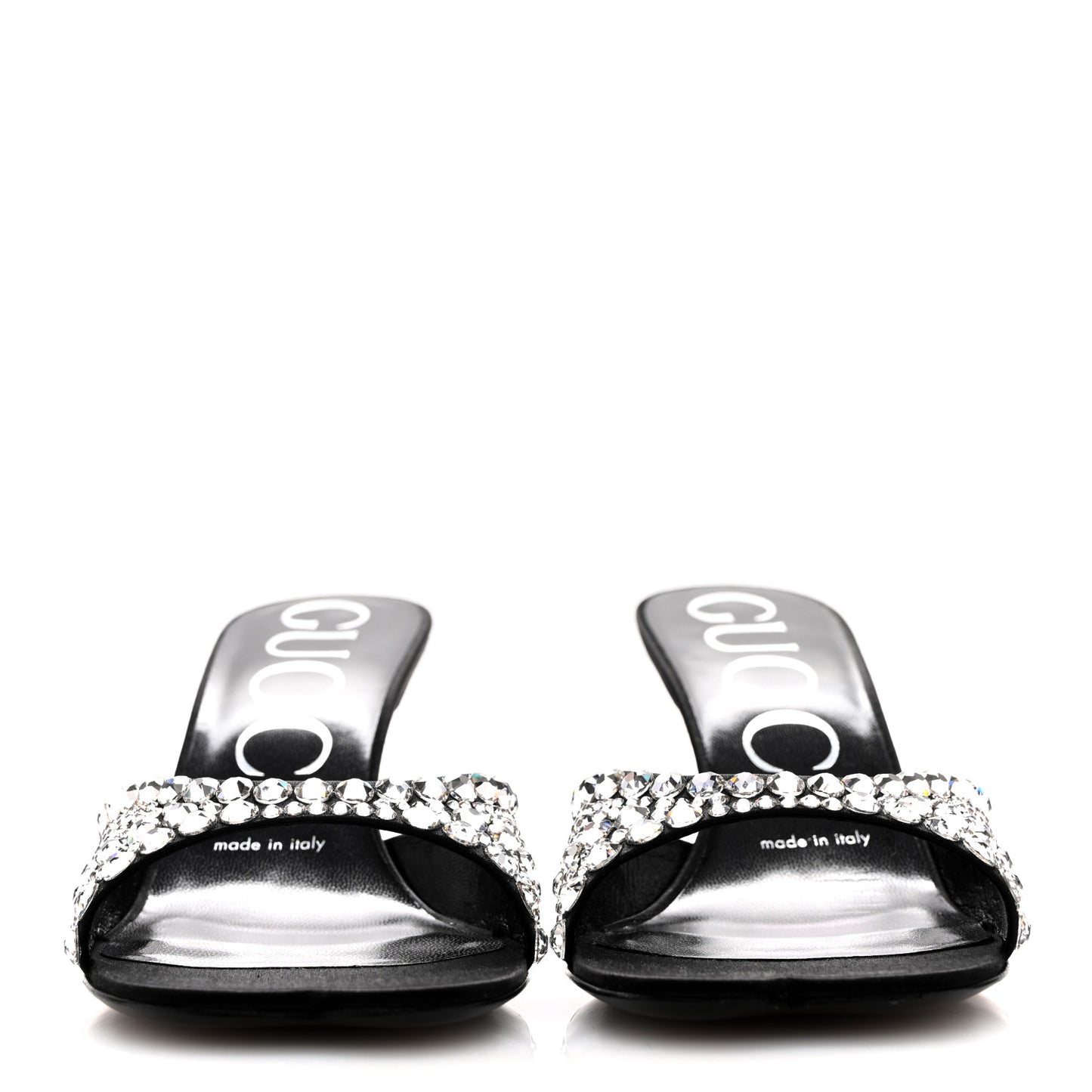 Satin Crystal 65mm Slide Sandals 36 Black