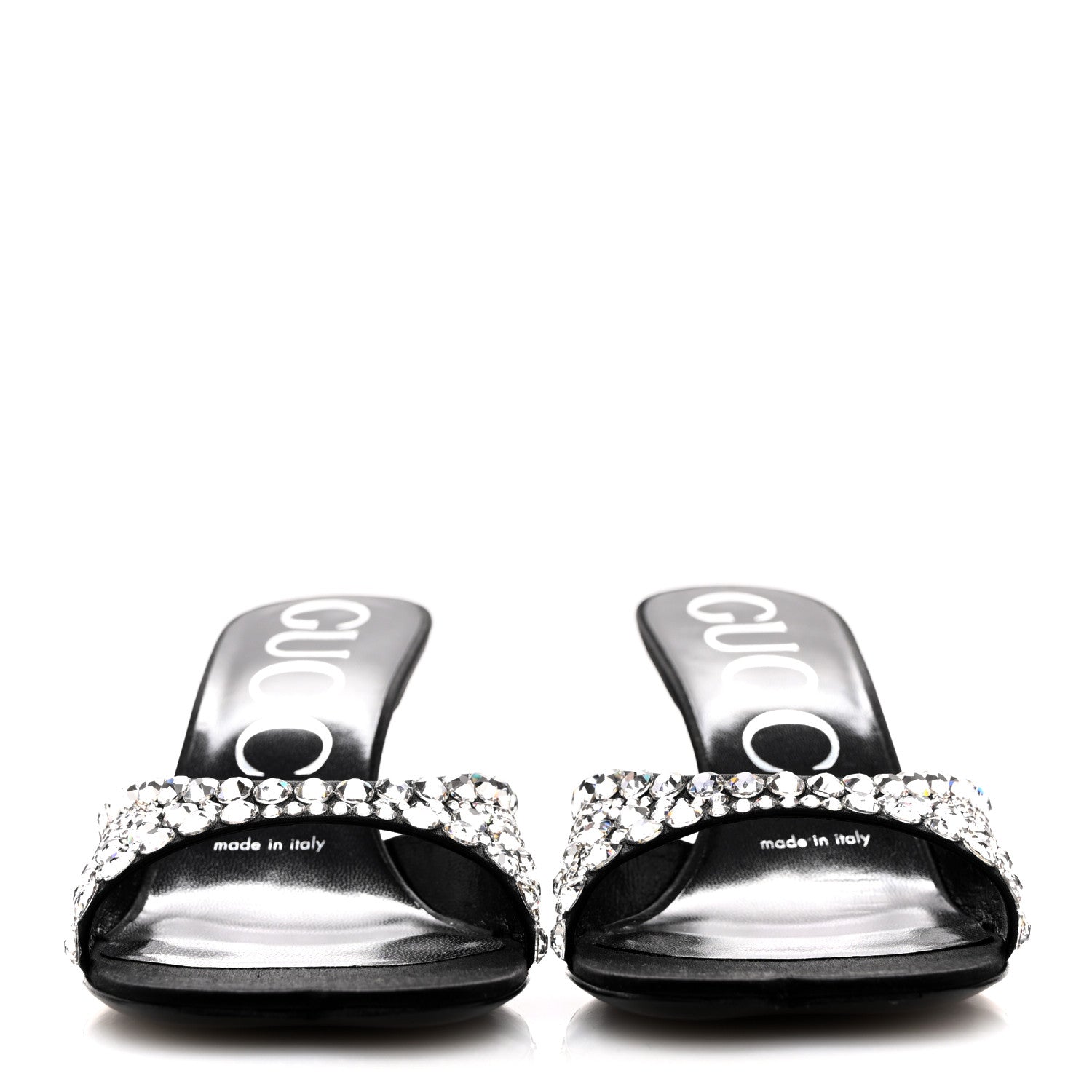 Gucci Satin Crystal 65mm Slide Sandals 36 Black 3 of 11