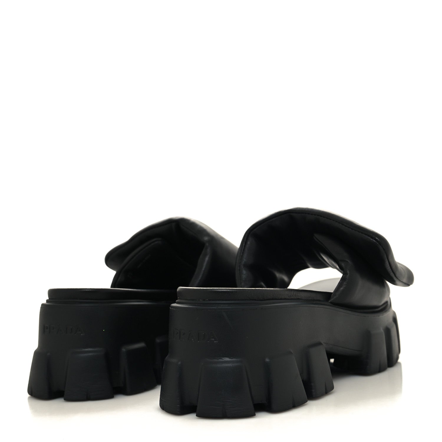 Prada Nappa Soft Padded Metal Triangle Logo Monolith 55mm Slide Sandals 39 Black 4 of 9
