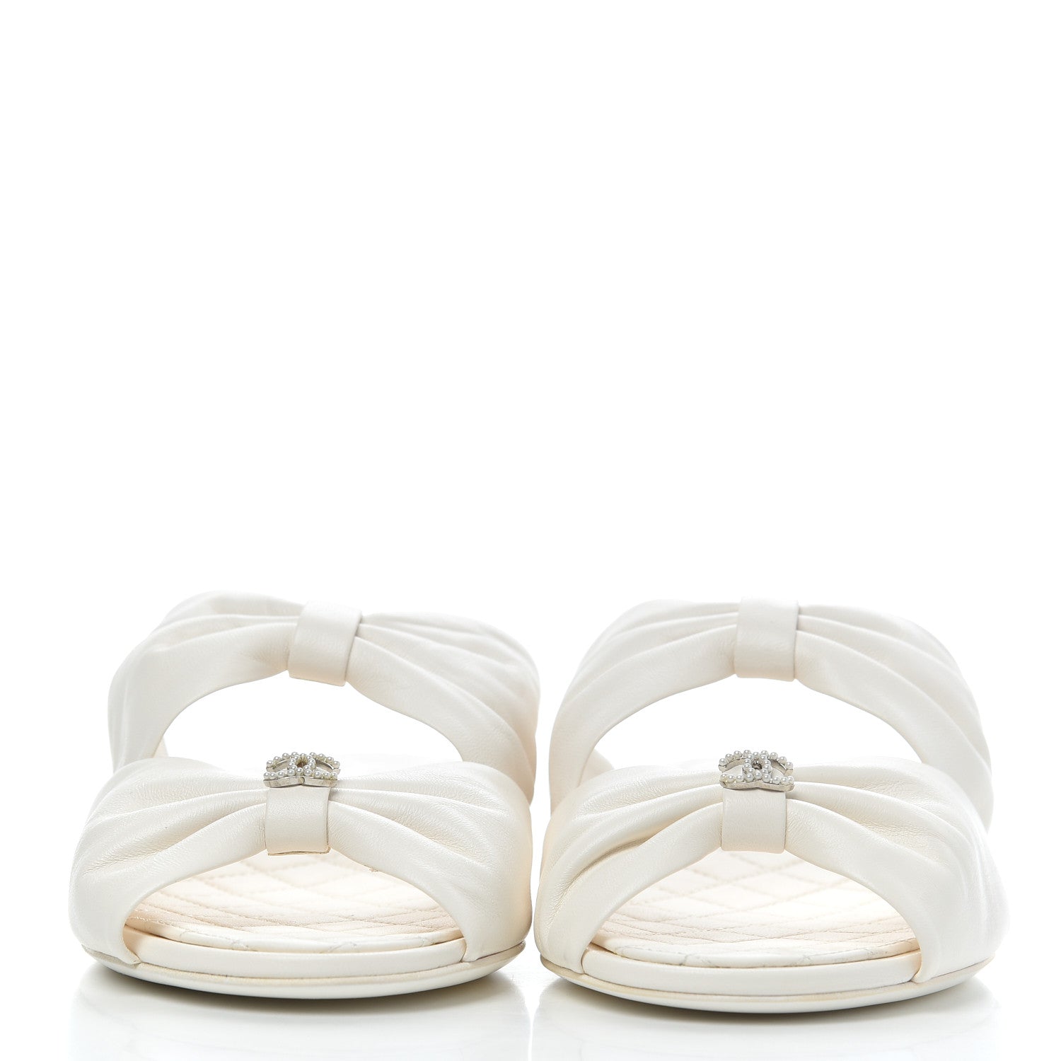 Chanel Lambskin Pearl Bow CC Flat Sandals 38 White 2 of 17
