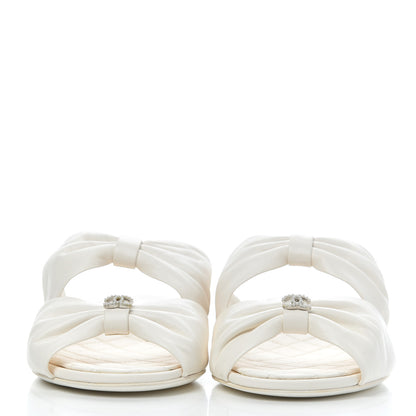 Chanel Lambskin Pearl Bow CC Flat Sandals 38 White 2 of 17