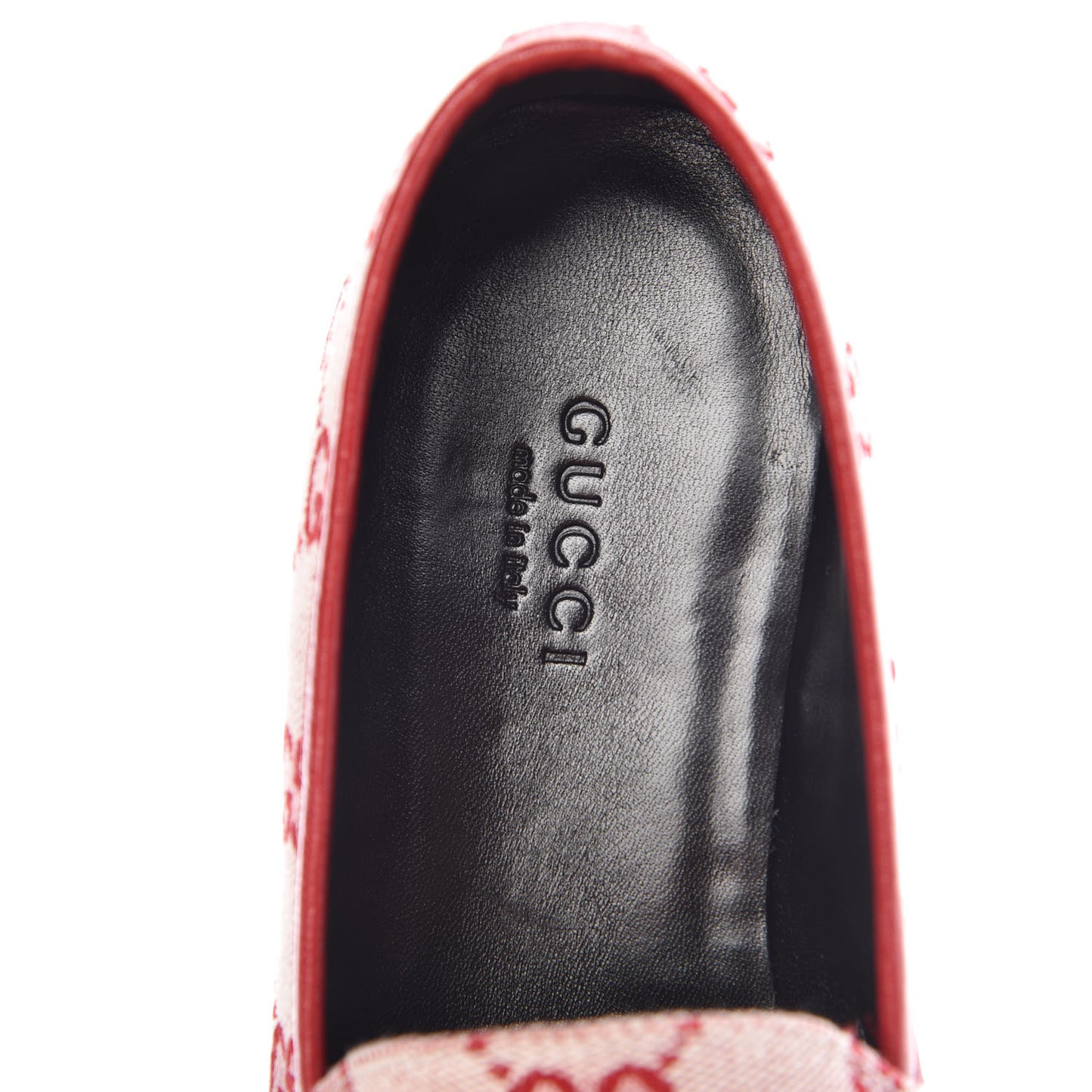 Canvas GG Monogram Horsebit Womens Jordaan Loafers 35.5 Gardenia Hibiscus Red