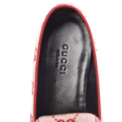 Gucci Canvas GG Monogram Horsebit Womens Jordaan Loafers 35.5 Gardenia Hibiscus Red 7 of 9