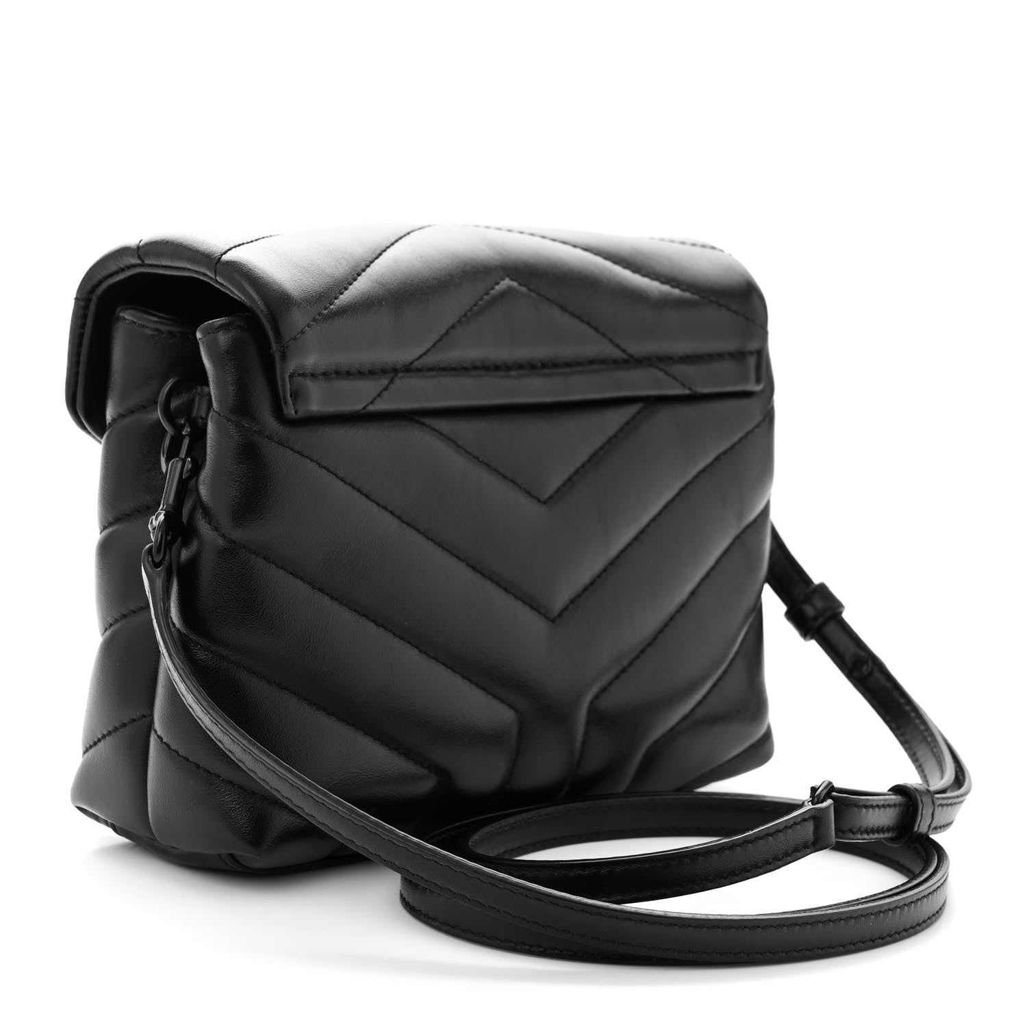 Saint Laurent Calfskin Y Quilted Monogram Monochrome Toy Loulou Crossbody Bag Black 3 of 10