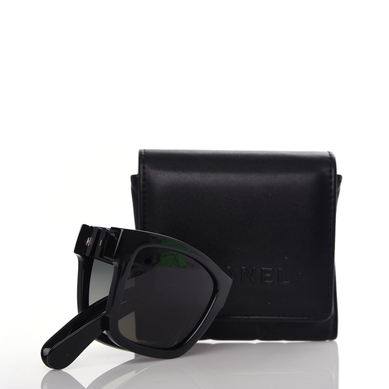 Chanel Nylon Metal Square Folding Sunglasses 6053 Black 707930