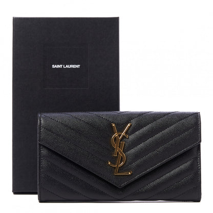 Saint Laurent Grain De Poudre Matelasse Chevron Monogram Flap Wallet Black 9 of 9