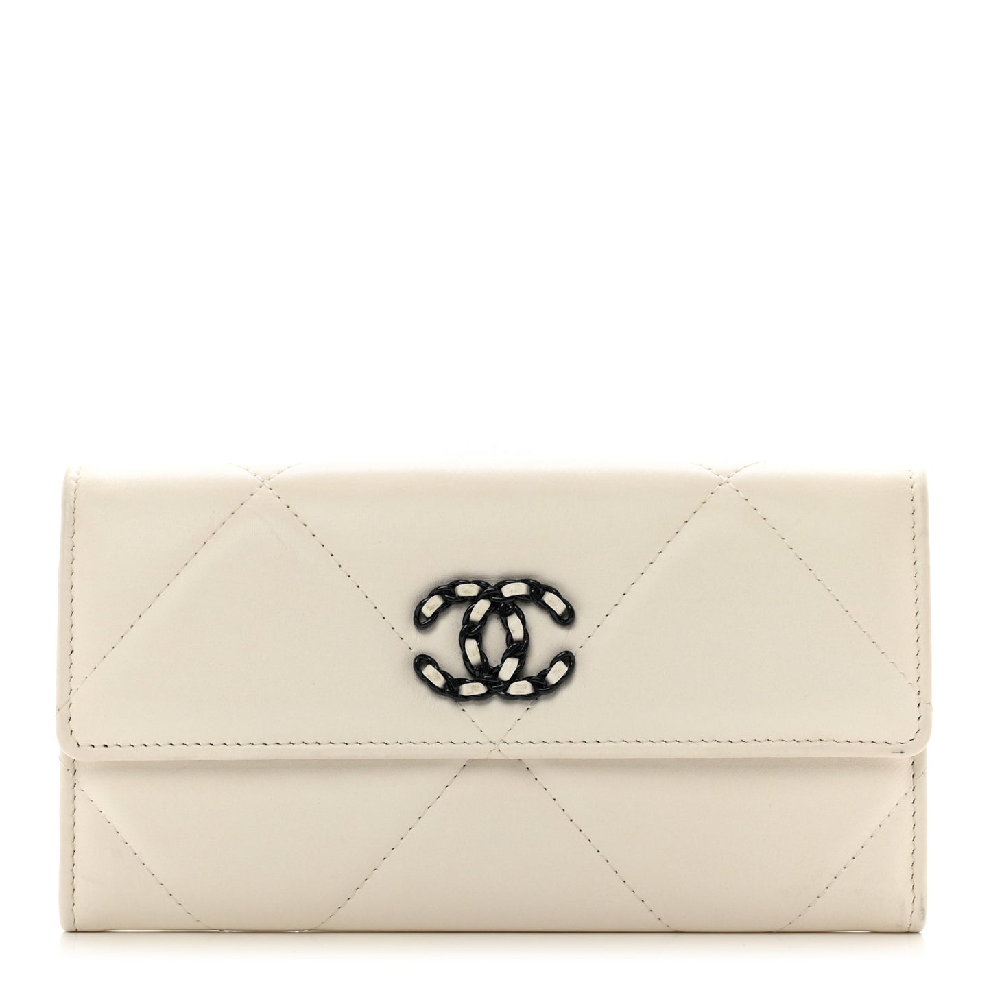 Lambskin Quilted Chanel 19 Flap Wallet White Black