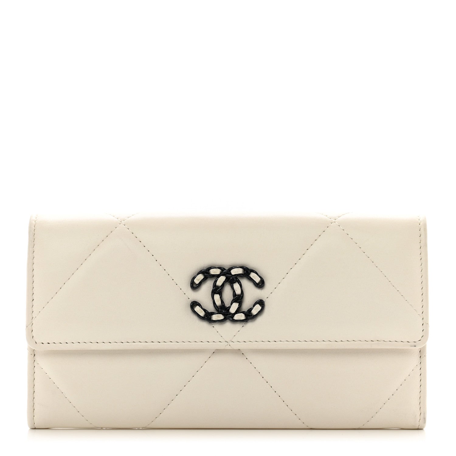 Chanel Lambskin Quilted Chanel 19 Flap Wallet White Black 1 of 10