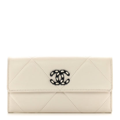 Chanel Lambskin Quilted Chanel 19 Flap Wallet White Black 1 of 10
