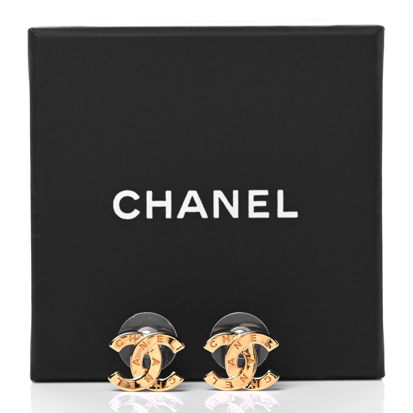 Metal CC Paris Button Stud Earrings Gold