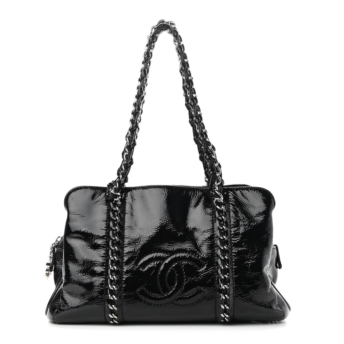 Patent Calfskin Small Luxe Ligne Tote Black