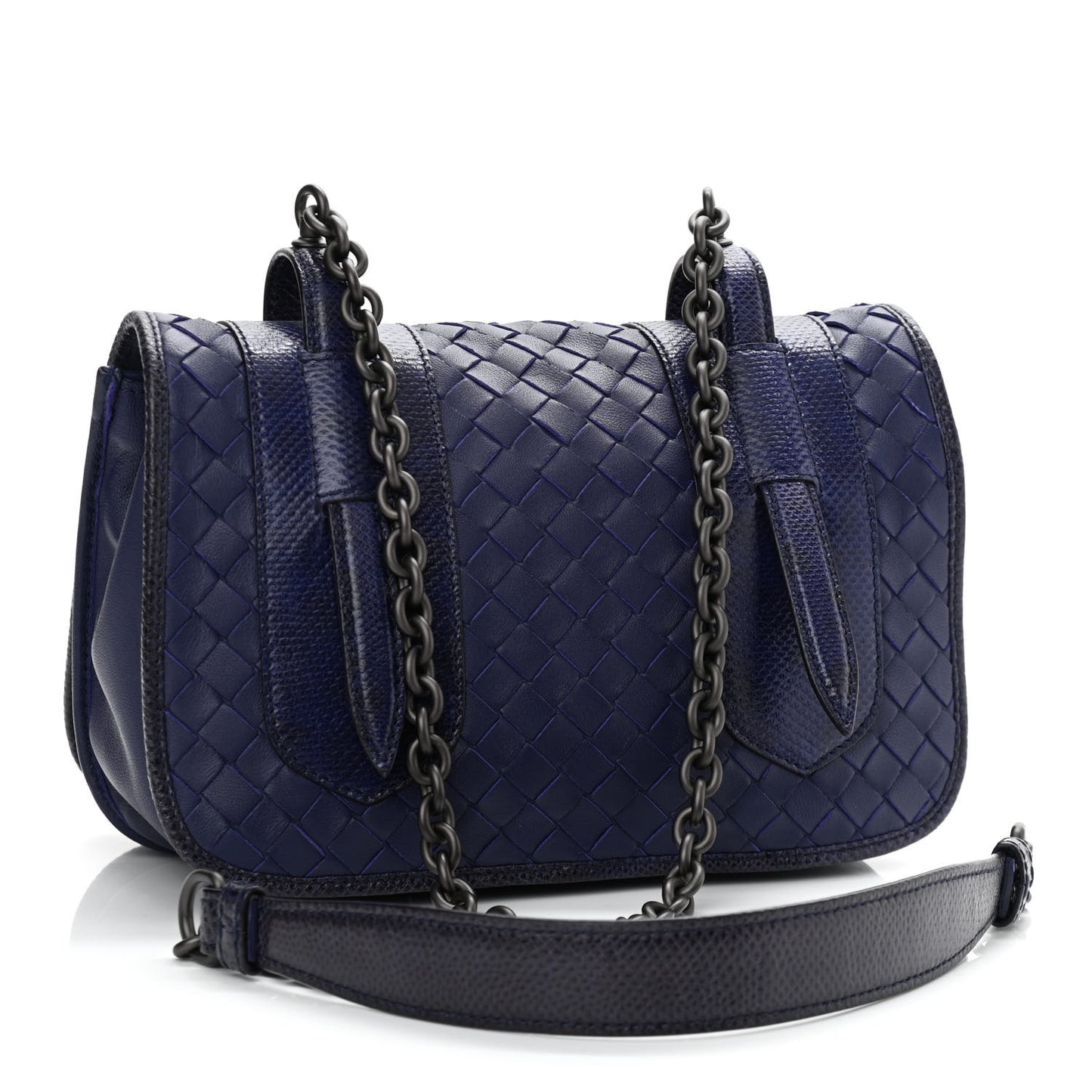 Nappa Intrecciato Snakeskin Chain Crossbody Atlantic