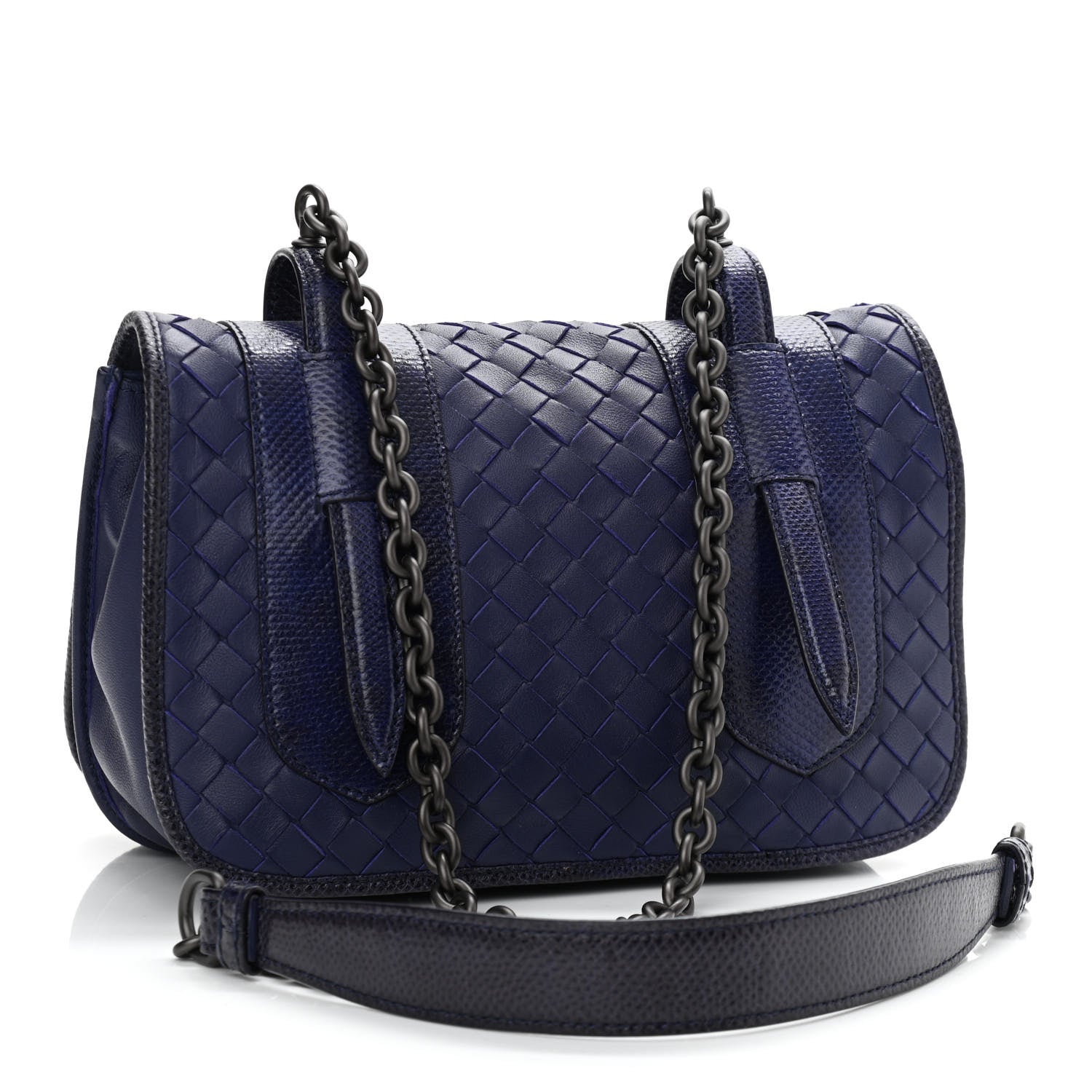 Bottega Veneta Nappa Intrecciato Snakeskin Chain Crossbody Atlantic 3 of 10