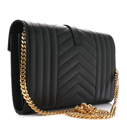 Saint Laurent SAINT LAURENT Grain De Poudre Mixed Matelasse Triquilt Monogram Chain Wallet Black 2 of 10
