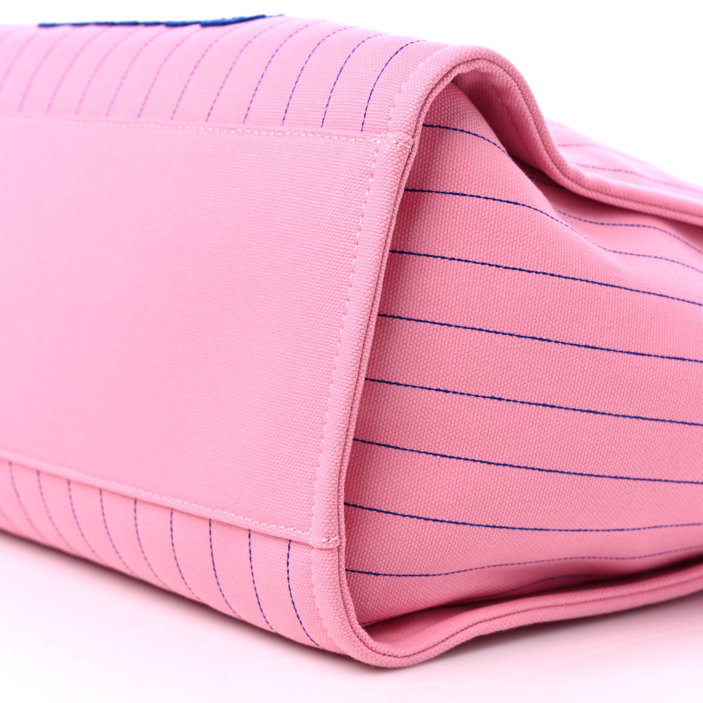 Canvas Calfskin Striped Large Deauville Tote Pink Blue