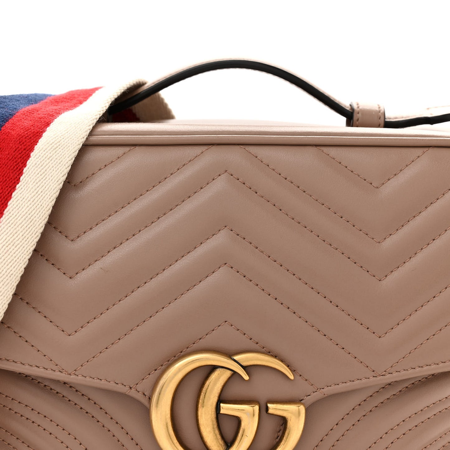 Calfskin Matelasse Sylvie Web Small GG Marmont Top Handle Shoulder Bag Porcelain Rose