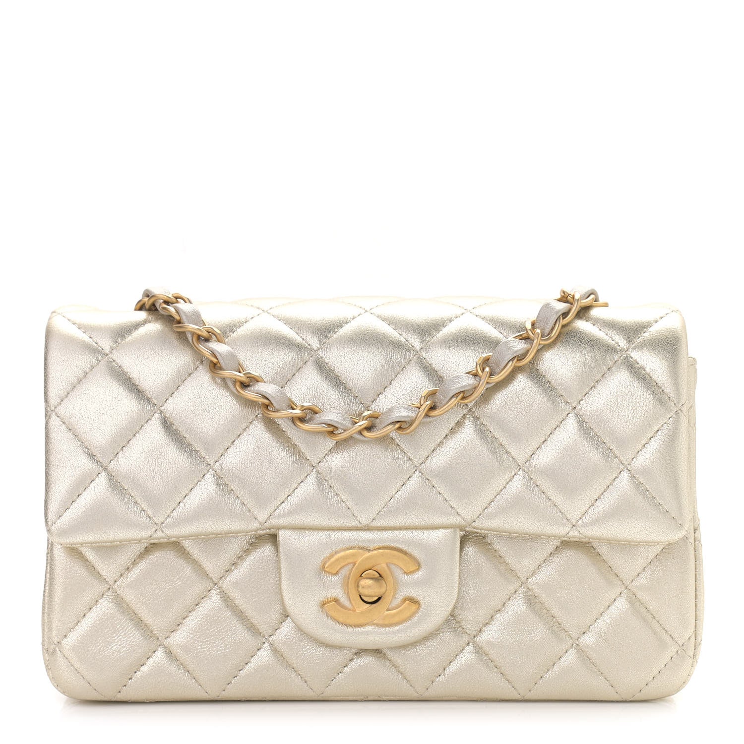 Chanel Metallic Lambskin Quilted Mini Rectangular Flap Gold 1 of 10