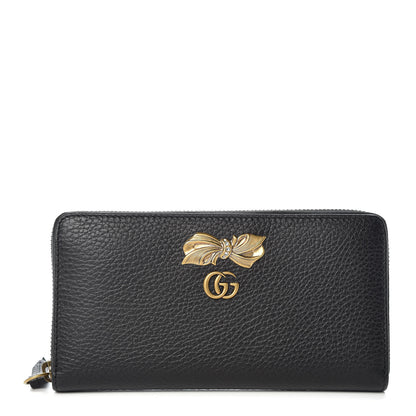 Gucci Calfskin GG Marmont Bow Zip Around Wallet Black 1 of 7